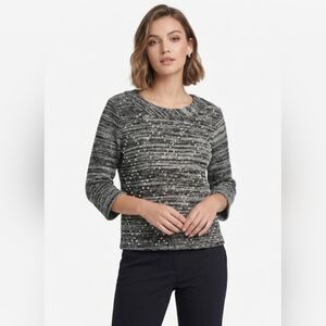 ✨NWOT Elegant Karl Lagerfeld Pearl-Embellished Tweed Knit Sweater✨size M